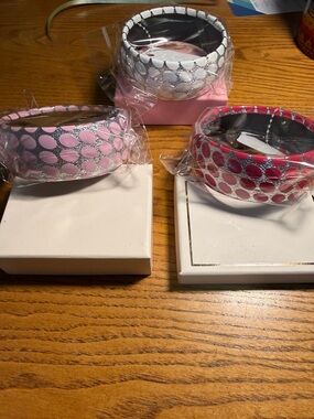 Polka Dot Leatherette Cuff Bracelet - White, Pink, Red set of 3